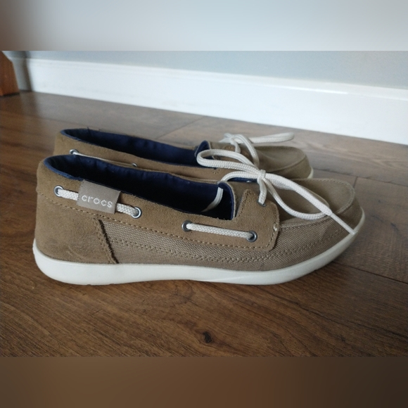 Crocs walu canvas deck shoes khaki Sz 8 - Picture 3 of 7